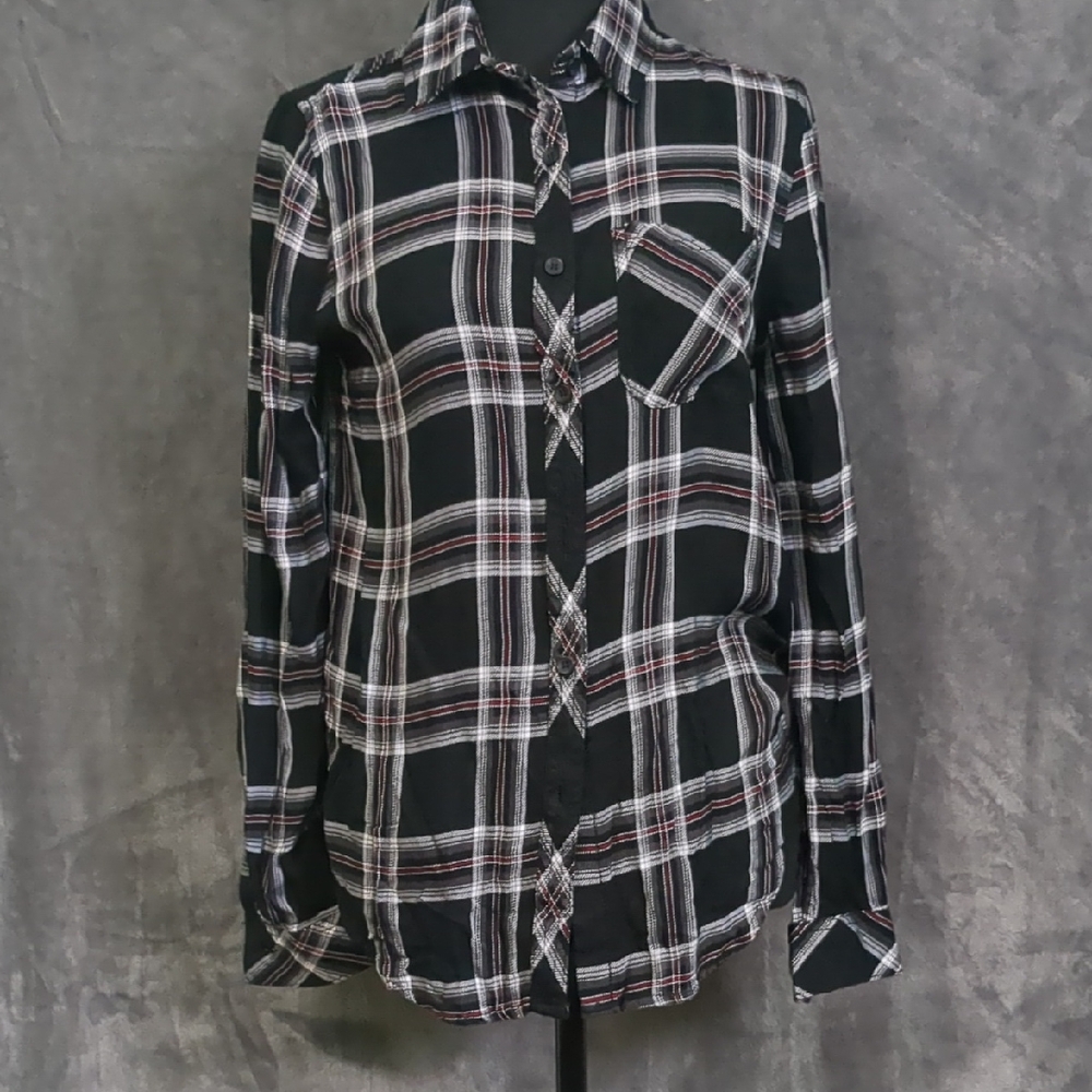 Plaid Button Down Shirt - Black and White